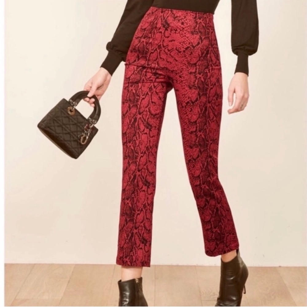 Reformation Marlon Pants in Red Snakeskin High Rise Cropped Stretch - 4